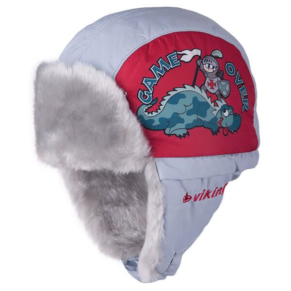 Berniukiška kepurė su ausytėmis Viking Drago - pilka, raudona