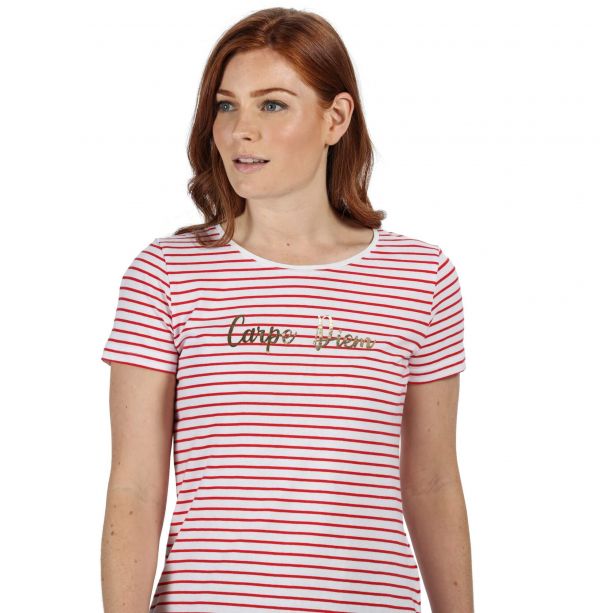 Moteriški organiškos medvilnės marškinėliai Regatta Olwyn - balta, raudona